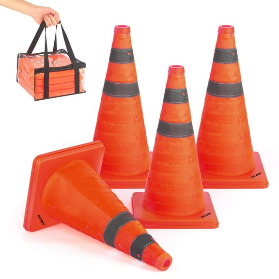NAISHIER 18 Inch 4 Pack Collapsible Traffic Safety Cones, Multi Purpose Pop-up Cones with Reflective Collar for Road Safety