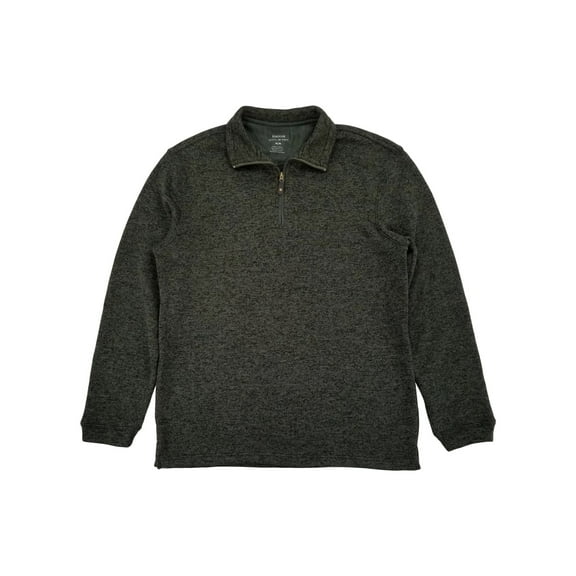 Haggar Mens Dark Olive Fleece Quarter-Zip Pullover Sweater Jacket Small