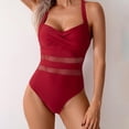 thumbnail image 2 of baikeli Women Tummy Control One Piece Swimsuits Strap Push Up Bathing Suits High Waist Mesh Lace Patchwork Swimwear Twist Front Cutout Ruched Swimwear Beachwear Wine,XL, 2 of 8