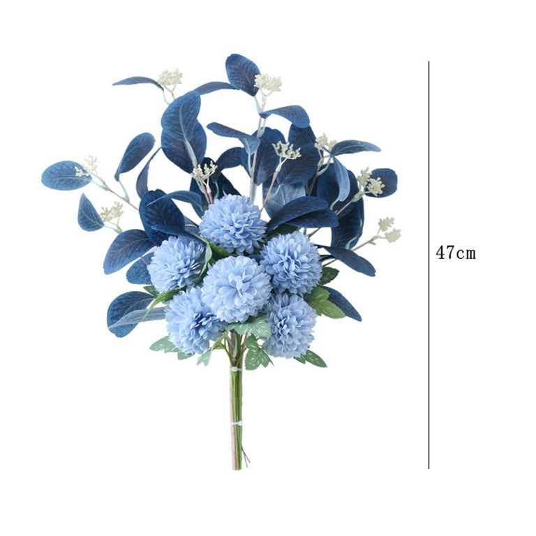 Artificial Flowers Set, Fake Silk Hydrangea Bouquet Chrysanthemum DecorPlastic Flower Arrangements Bouquet Decorations for Weddings Home, Blue