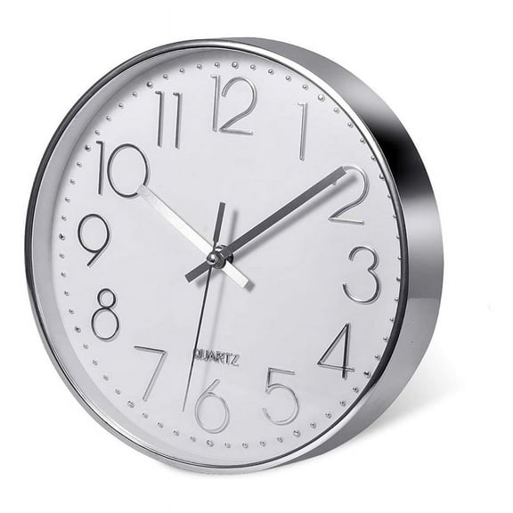 Premium Silver Wall Clock, Decoration, Modern Silent Clock for Home Office Kitchen (25cm, Silver)