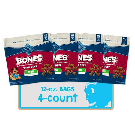 Blue Buffalo Bones Natural TMA2 Crunchy Dog Treats Mini Dog Biscuits Beef  12oz. Bag  4 Count