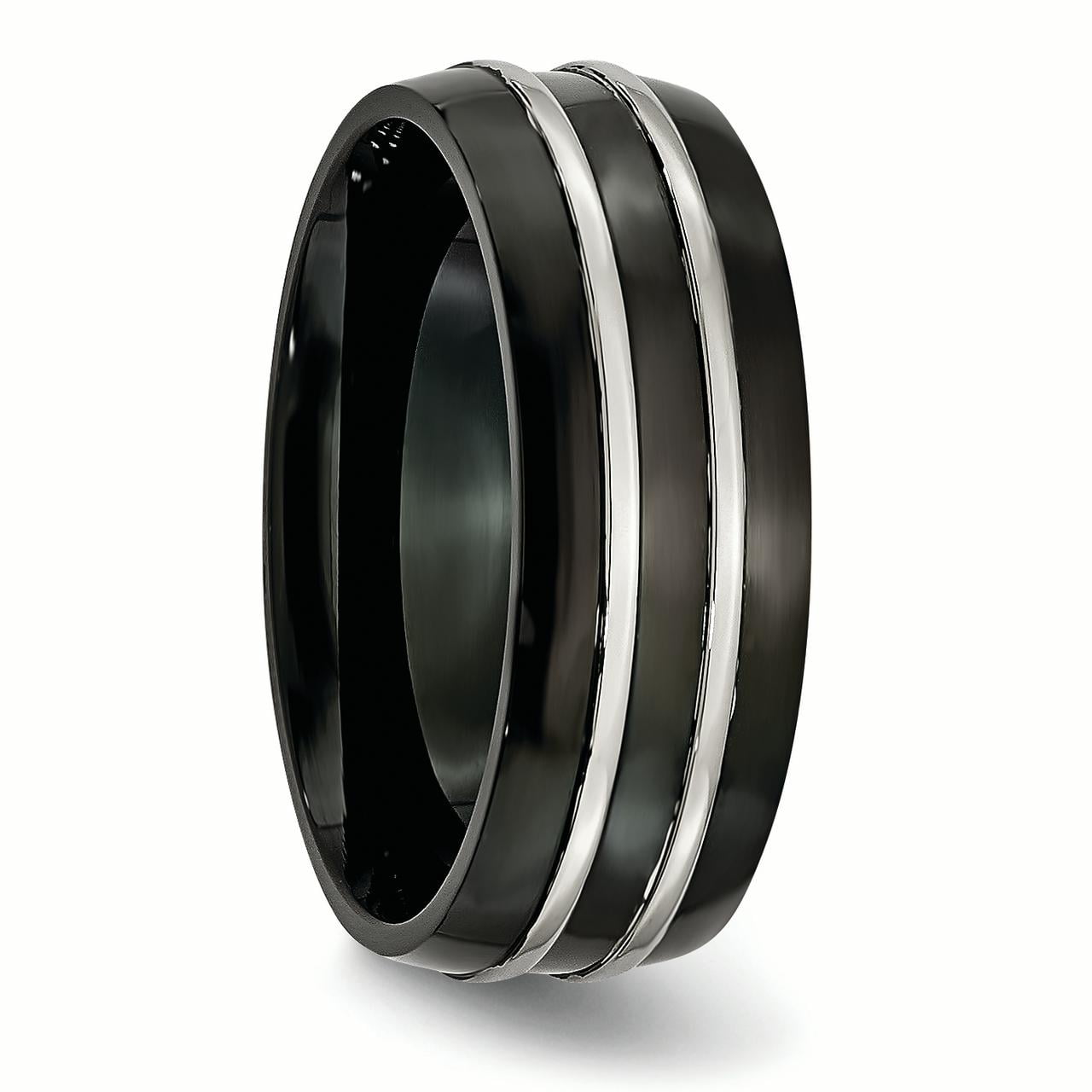 Titanium Grooved 8mm Black IP-plated Brushed Polished Band