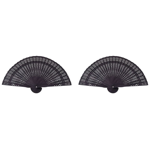 2X Abanico Plegable Japonés de 8 Pulgadas Abanico de Bolsillo de Bambú de Flor de Mano de Madera Negro