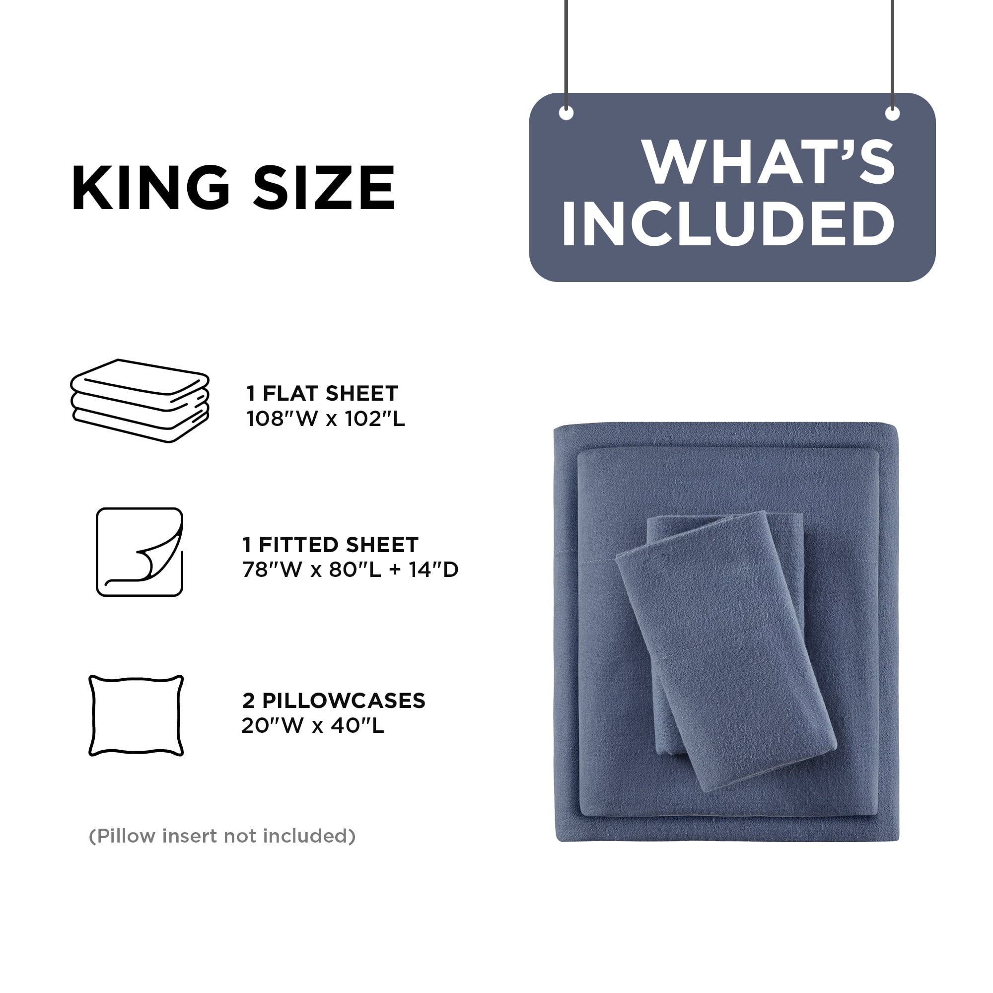 Regency Heights King Size Cotton Flannel Sheet Set, 4-Piece Flannel Bed Sheets King, 100% Cotton Bed Sheets Set with Deep Pocket, Blue Solid
