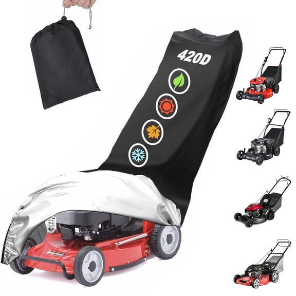 Push Mower Cover,Lawn Mower Cover,420D Heavy Duty Polyester Oxford (74"*25"*39") Universal Walk-Behind Push Mower Cover Waterproof and UV Protection(Black)