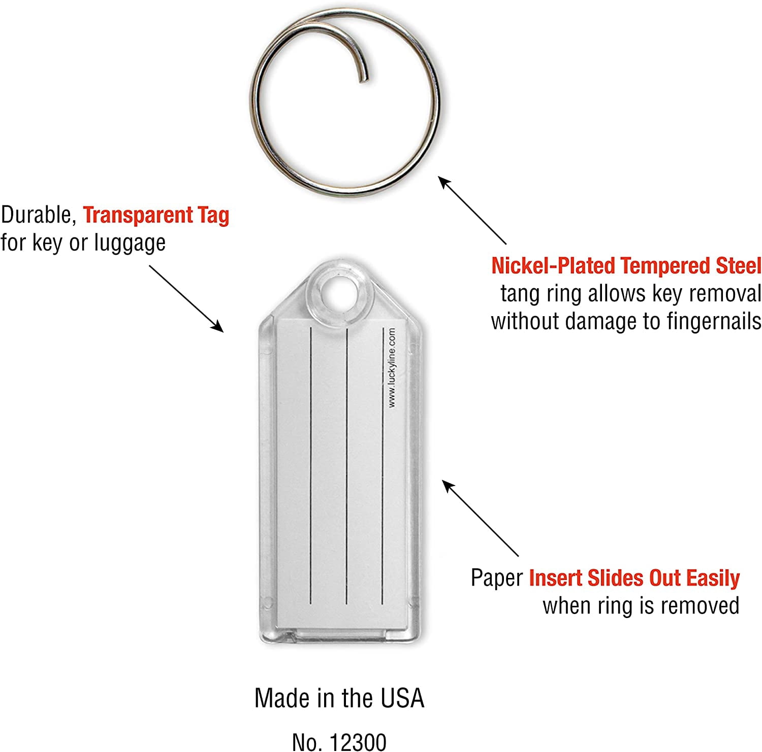Lucky Line 12300-40 Green Key Tag with Tang Ring  100/box
