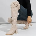 thumbnail image 5 of Xiaoxatg Fashion Women's Knee High Boots Stylish Thick High Heels Pleated Suede Long Footwear for Women 6.5 Beige, 5 of 7