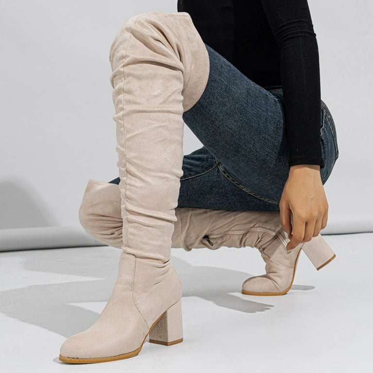 Women s Keen High Boots Women Shoes Fashion Knee Long Boots Thick High Heels Over Knee Pleated Suede Long Boots Walmart
