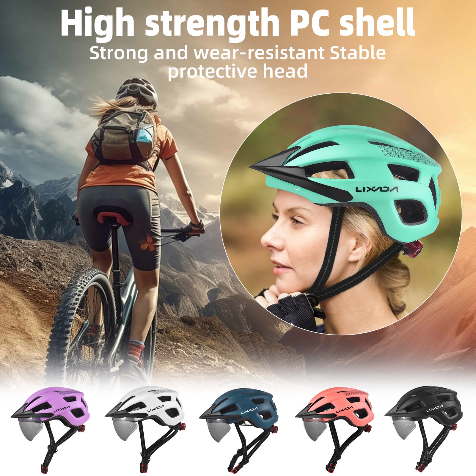 Helmet Bike Helmet With Windshield And Sun Visor  Rechargeable Tail Light   Adjustable  Helmet For Safety And