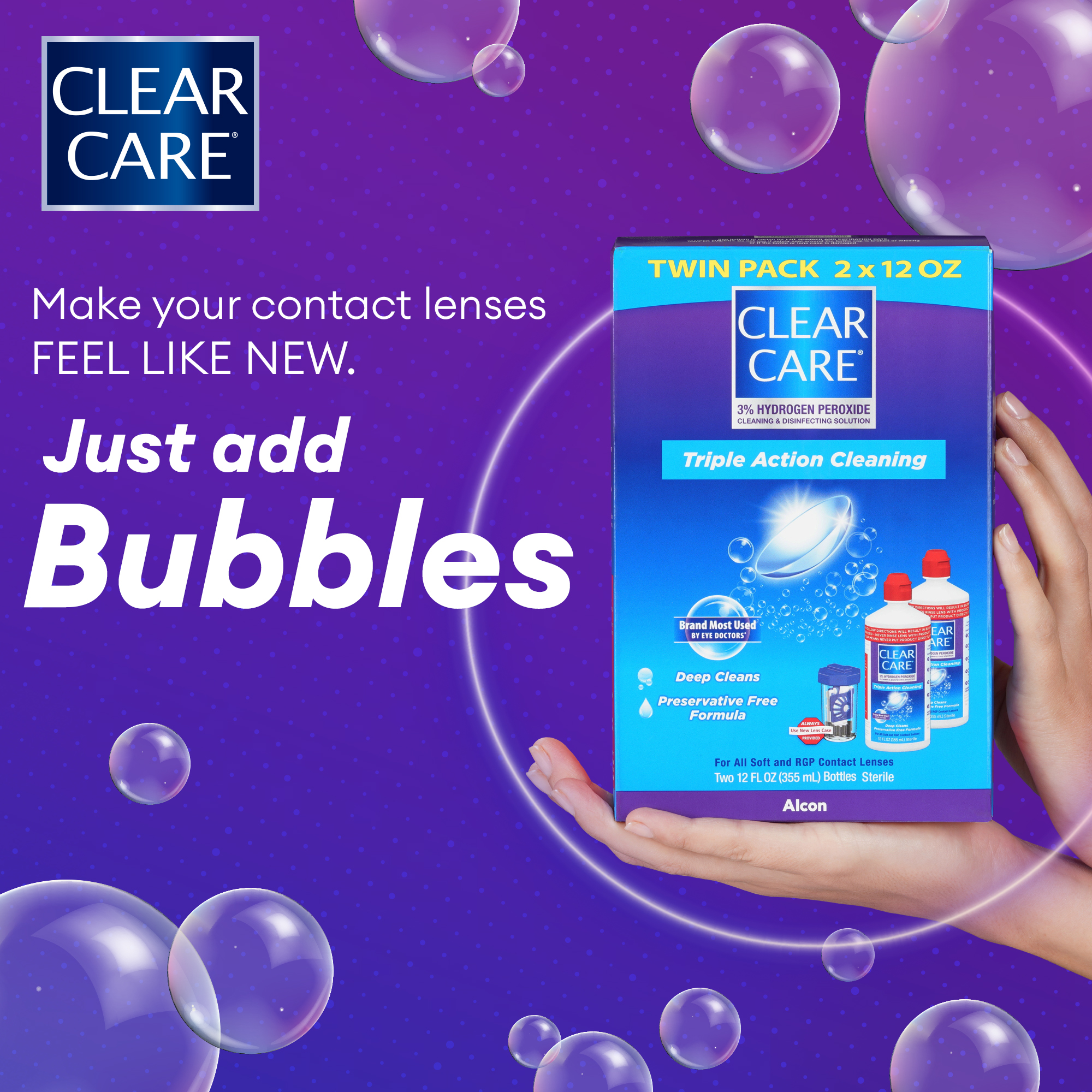 Clear Care Hydrogen Peroxide Contact Lens Cleaning and Disinfecting Liquid Solution, Two 12 oz per pack - image 3 of 9