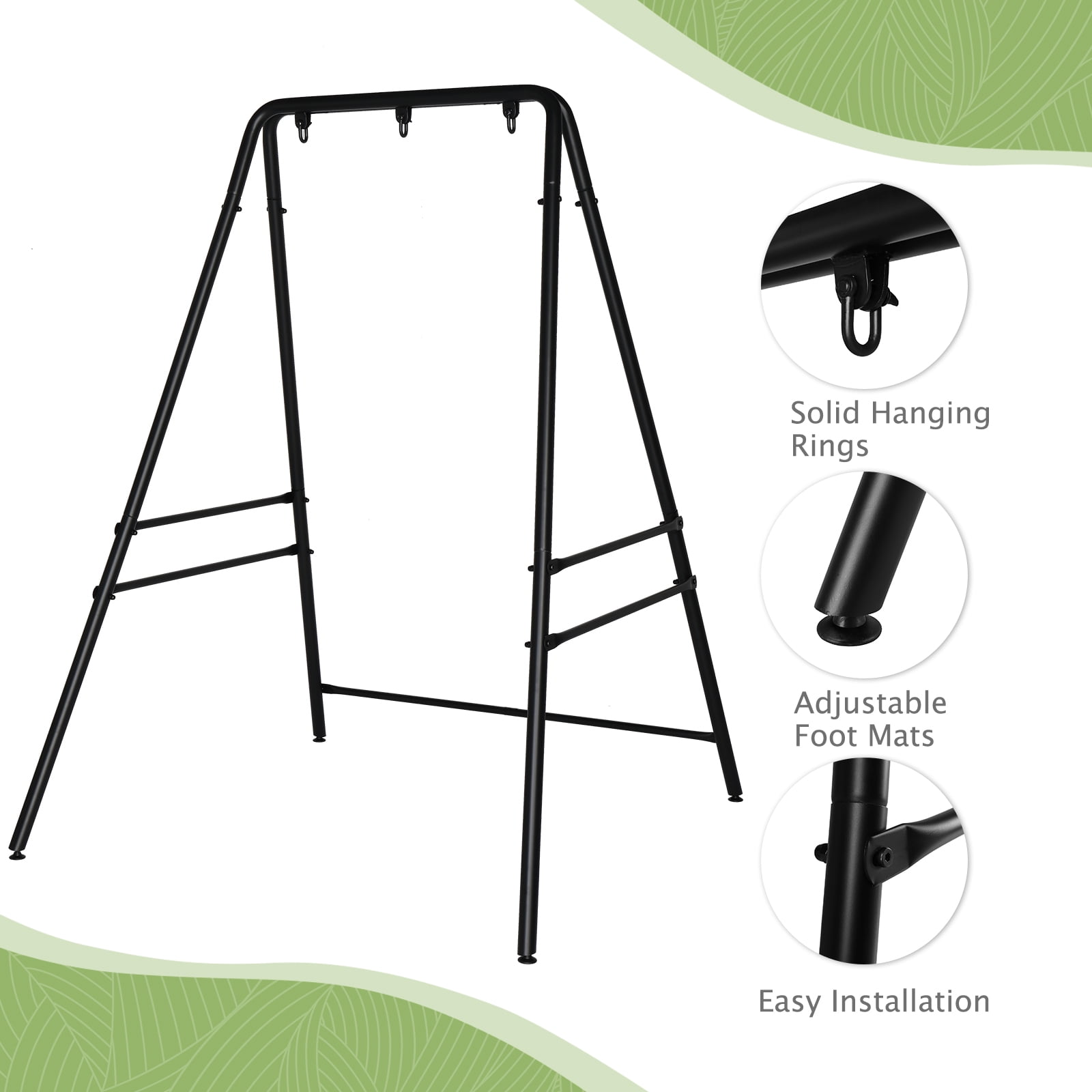 133*137*180cm Wrought Iron Four-Legged Standing 200kg Three Rings Hanging Chair Frame Black