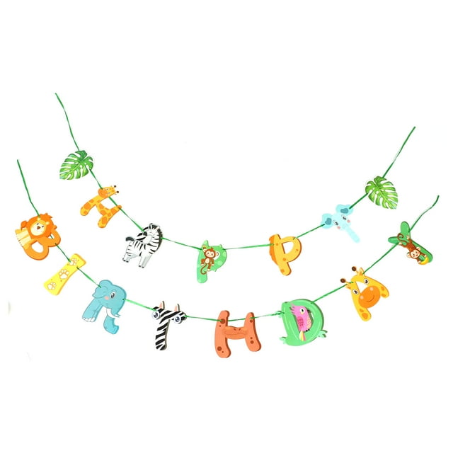 Banner de feliz cumpleaños de Safari Bling Bling Pancarta de cumpleaños de jungla reutilizable