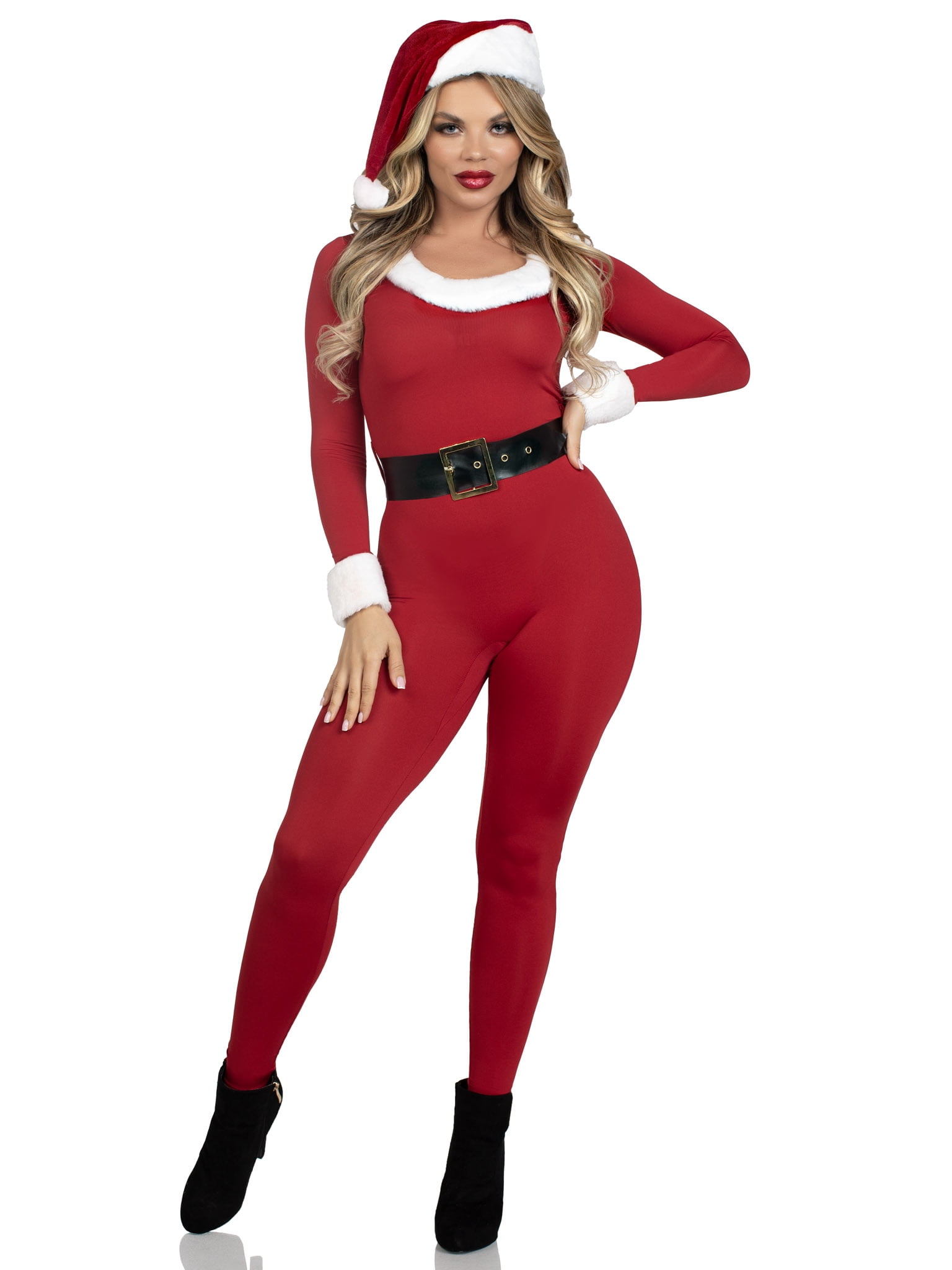 Leg Avenue Santa Baby Spandex Jumpsuit Women's Fancy-Dress Costume with Matching Hat for Adult, L