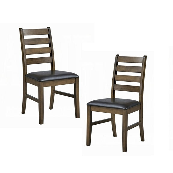 Walnut Finish Solid Rubber Wood Dining Side Chairs Set of 2pc Brown Synthetic Leather Upholstery Kitchen Furniture