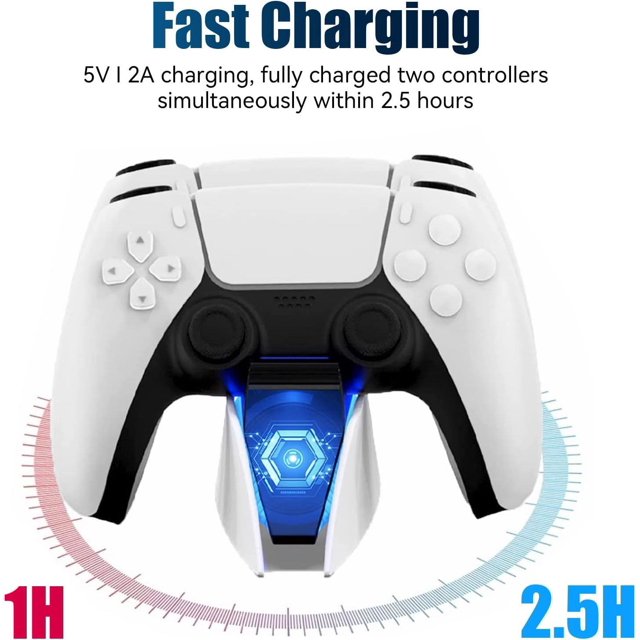 ZHAOCHENG Cargador para mando de PS5, estación de carga compatible con mandos DualSense de PS5, soporte de carga rápida USB dual con indicador LED para mando de PS5