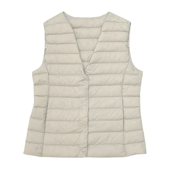 MELDVDIB Womens Quilted Puffer Vest Coat Button-Up Solid Color Fall Winter Jacket Warm Sleeveless Light Weight Outerwear Tops