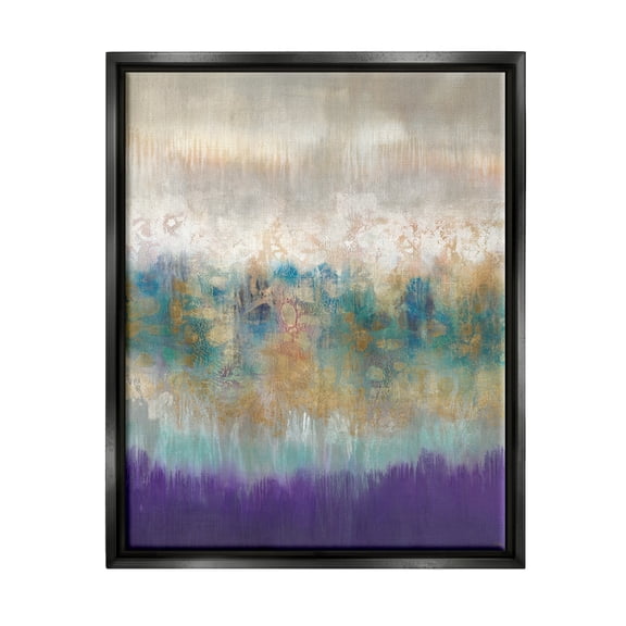 Stupell Industries Elegant Purple Grey Gold Brush Stroke Abstract Painting Jet Black Framed Floating Canvas Wall Art, 16x20, by K. Nari