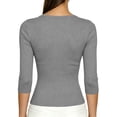 thumbnail image 5 of ABSUYY Womens Stretch Ribbed Layering Top, Solid Gray Scoop Neck 3/4 Sleeve Slim Fit Casual Knit Shirt,Size XL, 5 of 7