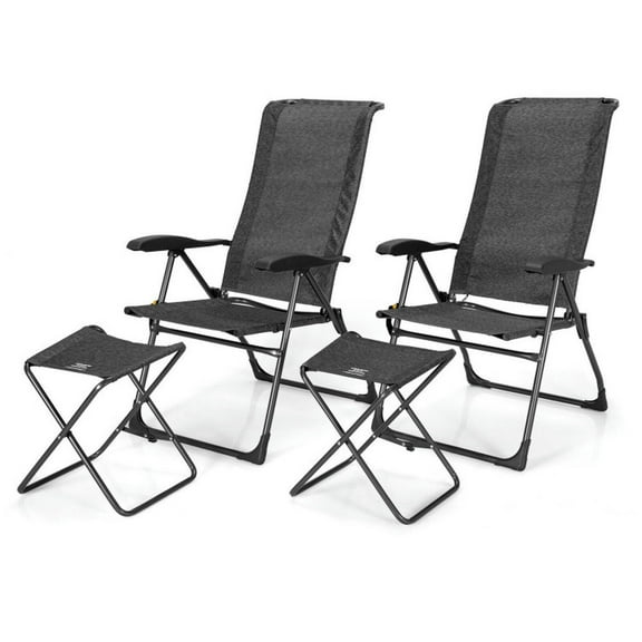 Barara King Patio Dining Chair,Outdoor Dining Room Chair,4 Pieces Patio Adjustable Back Folding Dining Chair Ottoman Set-Gray