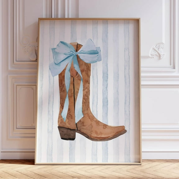Western Cowgirl Print Coastal Dorm Room Decor, Blue Bow Wall Art Coastal Granddaughter Print, Coastal Cowgirl Wall Art Light Blue Bow Print Wall Art, Modern Wall Decor, 8x12 UNFRAMED