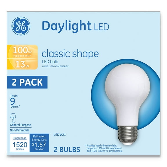 Ge Led Classic Daylight A21 Light Bulb, 13 W, 2/Pack 31186
