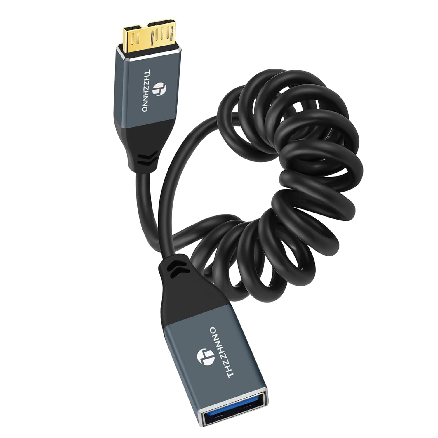 RGHJAR-Coiled USB Female to Micro B Cable, 5Gbps USB A Female to Micro B Retractable Cable for External Hard Drives, Canvio,Phone(Extend up from 0.75FT to 3.3FT)