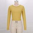 thumbnail image 6 of QTBIUQ Womens Crop Top Sheer Mesh Long Sleeve Hollow out Party Club Tunic Night out Sequin Blouse Gold, 6 of 9