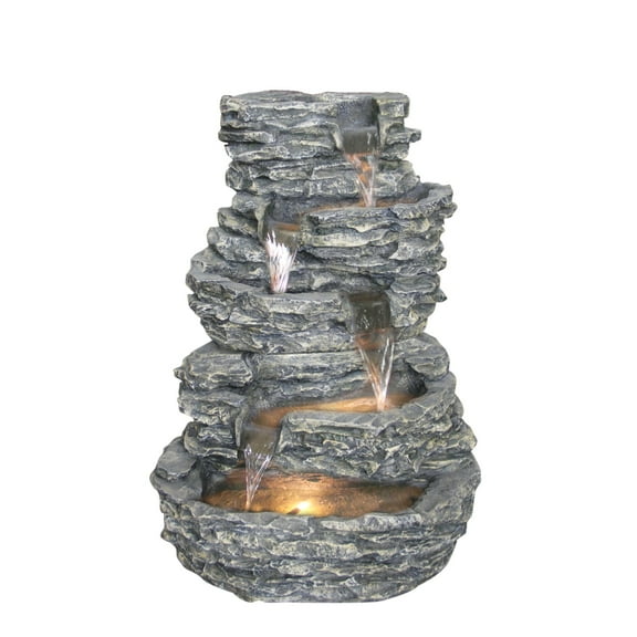 Hi-Line Gifts 32" Brown and Gray Rock Outdoor Garden Fountain