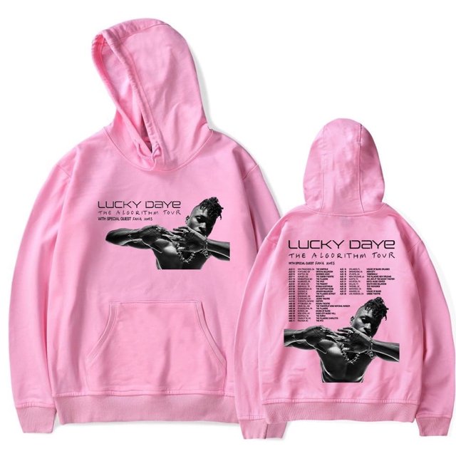 Lucky Daye The Algorithm Tour Merch Hoodie Pockets Drawstring Unisex Hooded Sweatshirt Fashion Clothing,Pink,2XL
