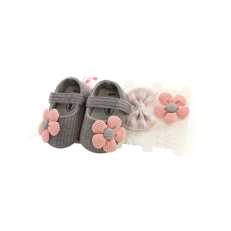 

TFFR Baby Baptism Shoes and Headband Set Soft Sole Floral Mary Jane Flats and Hairbands 3 Piece Set for Infant Girls