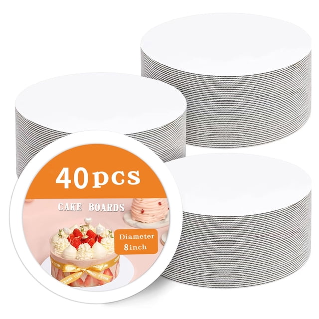 PFAMKEER 40Pcs Cake Boards, White Cake Boards 8 inch Round,Disposable Cake Plates,Food Grade Cardboard Rounds Cake Base, Waterproof and Oil Proof C