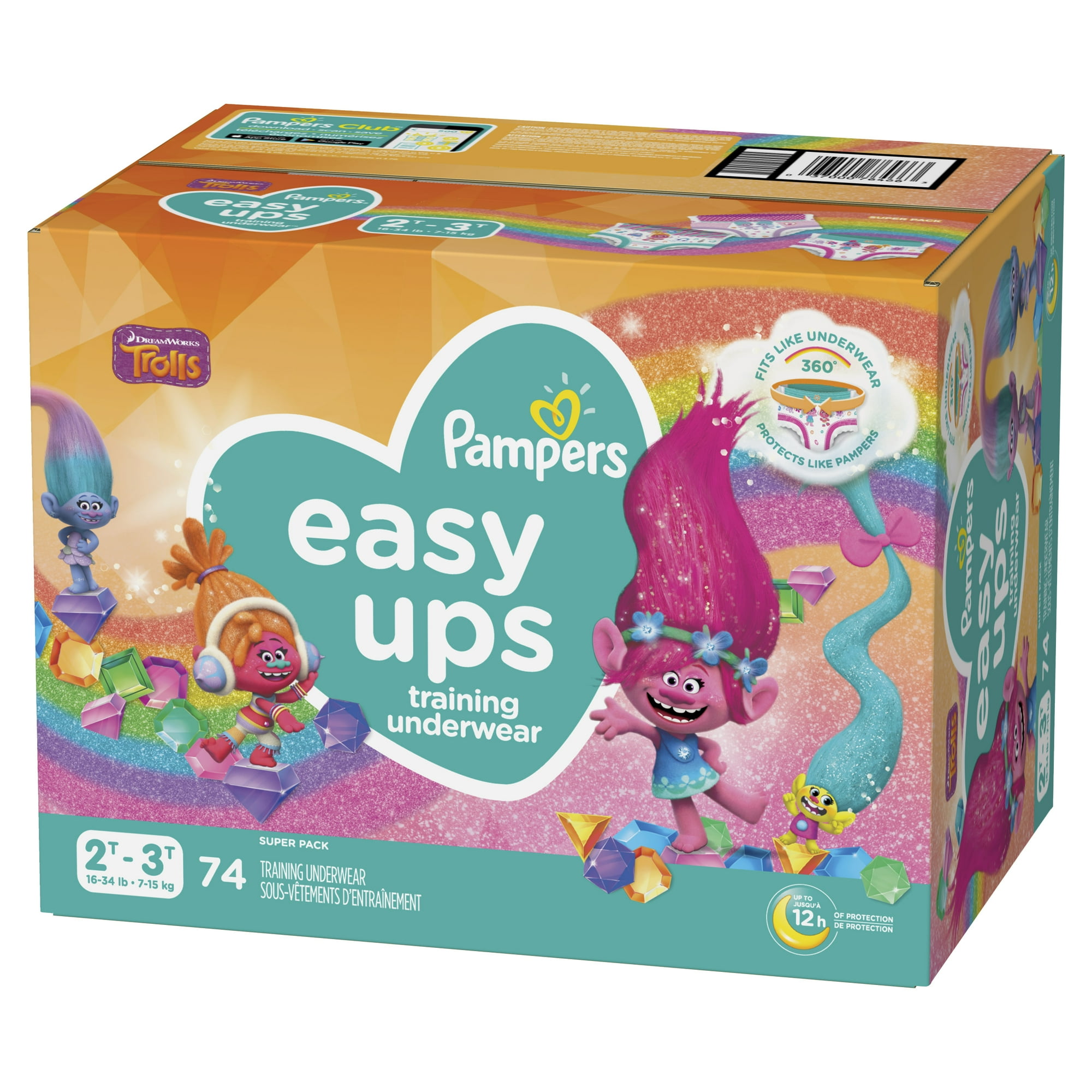 Pampers Easy Ups Training Underwear Girls, Size 4, 2T-3T, 74 ct