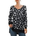 thumbnail image 3 of JWD Women's V-Neck Long Sleeve Side Split Loose Casual Knit Pullover Sweater Blouse FP Leopard Black-XX-Large, 3 of 5
