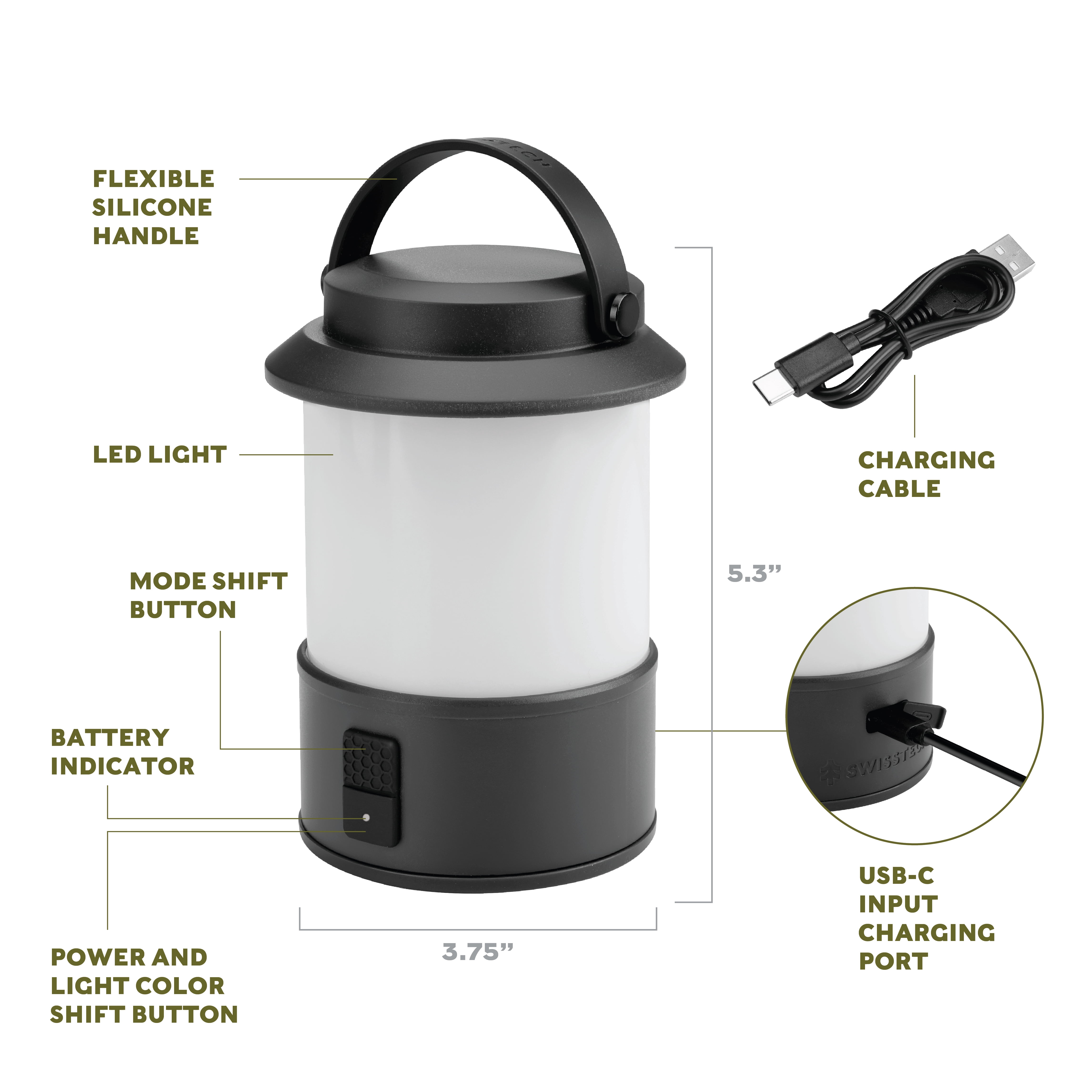 Swiss Tech Tragbar Compact Rechargeable Lantern, 1000 Lumens, 36 Hour Battery Life, IP54 Weatherproof, 6 Modes