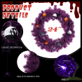 thumbnail image 2 of Tcbosik 24 inch Black Christmas Wreath, Pre-lit Artificial Halloween Wreath with 50 Purple & Orange Lights and 100 PVC Tips, Holiday Decoration with Ball Ornaments for Indoor, Outdoor, Home, Party, 2 of 8