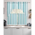 thumbnail image 2 of Teal Aqua Stripe Kitchen Curtains Sets 24 Inch Length with Valance, Gradient Geometric White Vertical Striped Swag Valances and Tiers Curtain Set Drapes Swag Curtains for Living Room, Bathroom, 2 of 6