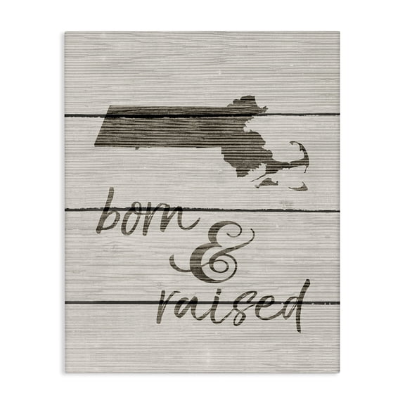 Stupell Industries Farmhouse Born and Raised Massachusetts Canvas Art, 16 x 20, by Lil' Rue