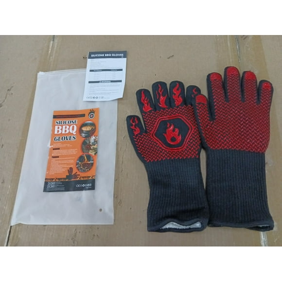 HOMEMAXS - Par de guantes para horno resistentes al calor de menos de 800 ℃, guantes protectores de silicona para barbacoa de algodón (negro, rojo)