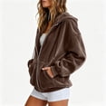 thumbnail image 6 of WULMLEO Womens Velour Zip Up Hoodie Long Sleeve Fall Oversized Hooded Sweatshirt Y2K Jacket 2026 Soft Warm Fashion Sweaters with Pockets Brown L, 6 of 9
