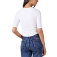 thumbnail image 3 of Camiseta básica casual de mujer con cuello en V, de manga corta, elástica y ligera, talla L, blanca, 3 of 6