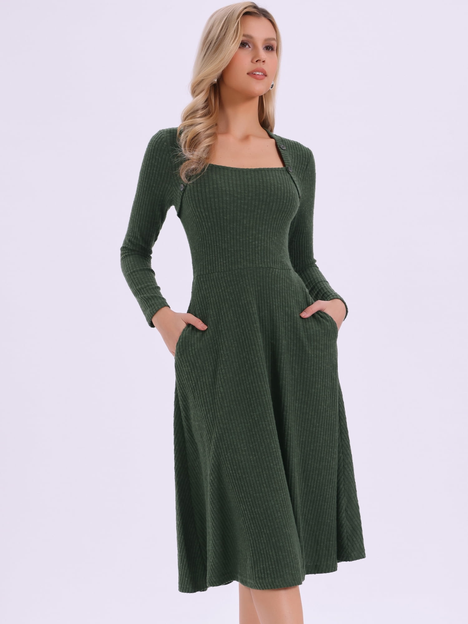 DARING DIVA Midi Pullover Knit Sweater Dress L Deep Green