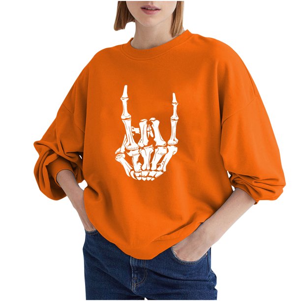 Sudadera Para Mujer Moda Impreso Blusa Suelta de Manga Larga Cuello Redondo Tops Casuales Sudaderas Con Capucha Odeerbi ODB129844
