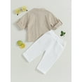 thumbnail image 4 of Hirigin Toddler Baby Boy Clothes Solid Color Cotton Linen Short Sleeve Henley Shirts and Long Pants 2Pcs Summer Outfits Set, 4 of 8
