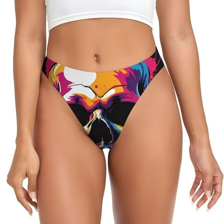 Sigee Colorful Skull for Women s G-String Panty  Low Rise  Soft Lace Perfect for Everyday Wear or Special Occasions-X-Large