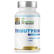 Humming Herbs Tributyrin Complex | 850mg Per Serving (95% Tributyrin, 731mg Butyrate) with L-Glutamine, Zinc L-Carnosine, FOS & Probiotic Blend | 180 Vegetarian Capsules