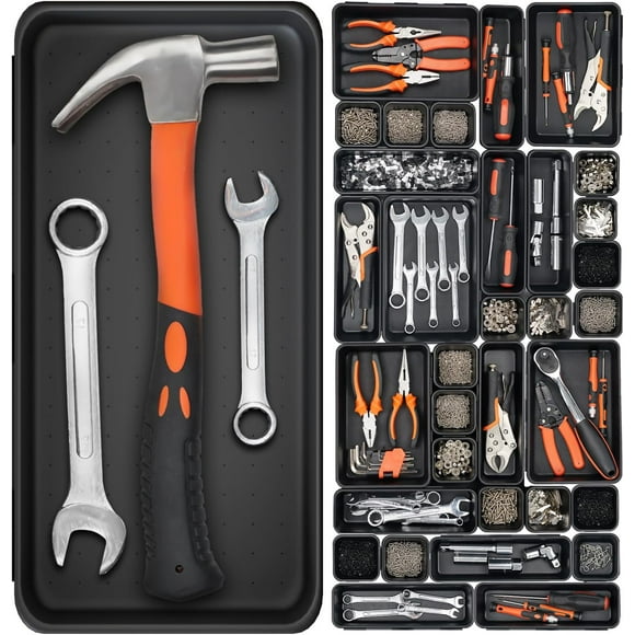UTAH-46 Pack Tool Box Organizer Tray, 5-sizes Large 12'' Tool Box Organizers And Storage, for Hammer, Wrench, Screw, Small Parts Toolbox Organization, Tool Cart Chest Garage Drawer Organizer Tray, Bl