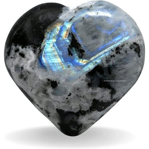 Rainbow Moonstone Crystal Heart - Pocket Massage Worry Stone