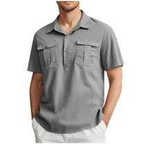 APEXFWDT Men's Big & Tall Shirt - Linen Blend Collared Casual Golf Shirt Short Sleeve Workout Summer Shirt with Chest Pockets,XXXXL,Gray