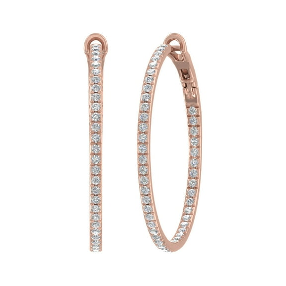 2 Carat (ctw) Inside Out Diamond Hoop Earrings in 14K Rose Gold - IGI Certified (I1-I2 Clarity)